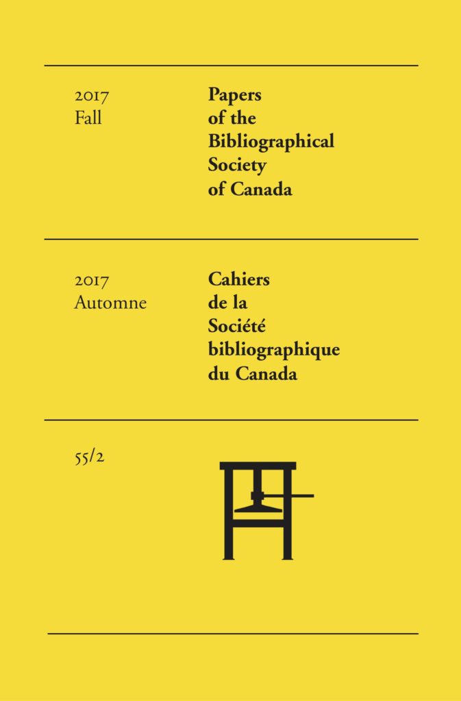 Cover - Vol 55, No 2 (2017) Papers of The Bibliographical Society of Canada